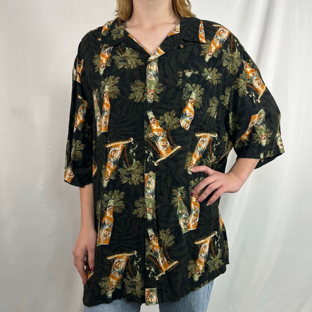 Vintage Y2K Puritan Beer And Cigar Print Button-Up Short Sleeve Shirt 2XL